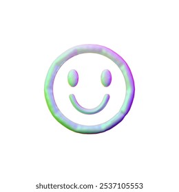 Emoticono sonriente holográfico realista de globo inflado icono de estilo de plástico de dibujos animados 3D. Globo de helio de lámina de expresión amigable con el volumen del Vector. Muestra feliz de la emoción, cara sonriente linda, como símbolo