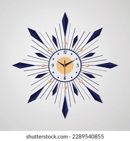 Realistic home décor clock. Wall round watches with time arrows and clock face with stylist back design clock