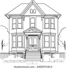 Realistic Home Facade black and white only Simple vector