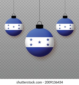 Bandera de Honduras realista con globos de luz voladores. Elementos decorativos para las fiestas nacionales.