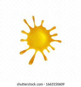 Realistic honey drop splash shape isolated on transparent background - golden yellow and orange liquid drip splatter - colorful vector illustration.
