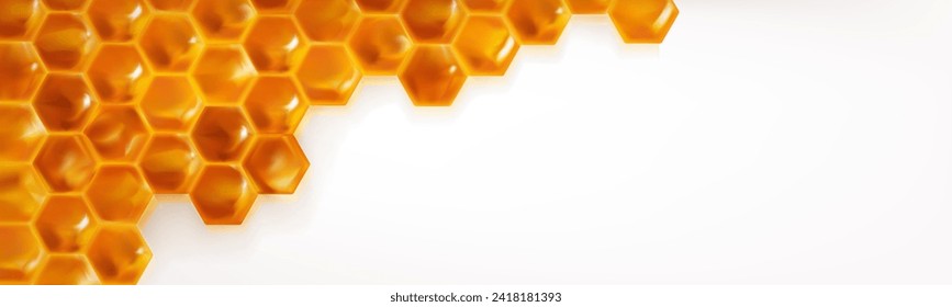 Realistic honeycomb background. Bright honey texture colour, abstract 3D hexagon background for banner, advertisement or wallpaper.Vector illustration. vector illustration.