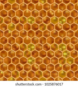Realistic Honeycomb Illustration. Vector Seamless Pattern. 