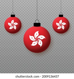 Realistic HongKong Flag with flying light balloons. Decorative elements for national holidays.