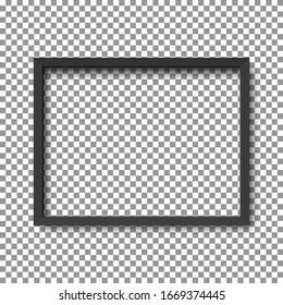 Realistic horizontal black picture frame isolated on transparent background.
