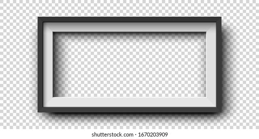 Realistic horizontal black picture frame isolated on transparent background.