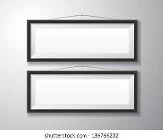 Realistic horizontal black picture frames with empty space isolated on white background for presentation and showcasing purposes.