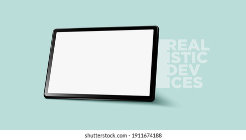 Realistic horizontal black tablet pc pad computer mockups vector EPS.