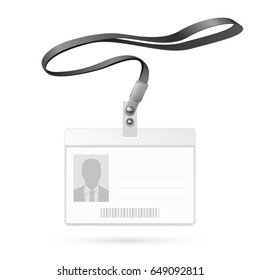 Realistic Horizontal Blank Bagde with Ribbon. Identification Card Template