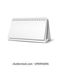 realistic horizontal blank spiral table calendar, on white background isolated. vector illustration