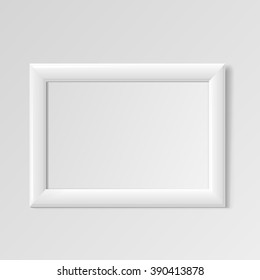 Realistic horizontal frame for paintings or photographs hanging on the wall. MockUp Template For Your Design. Vector illustration.