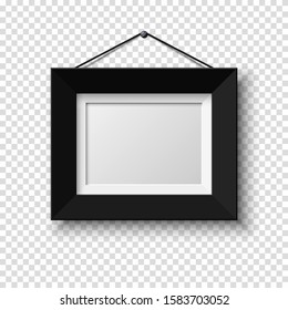 Realistic horizontal picture frame isolated on transparent background.