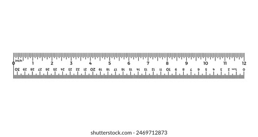 Realistic Horizontal Ruler Icon Isolated On White Background, Measuring Scale Vector Illustration.	