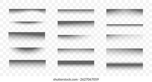 Realistic Horizontal Shadow Overlays Collection for Transparent Background, Perfect for Photo Mockups, Web Design, and Branding Layouts. Vector Illustration.