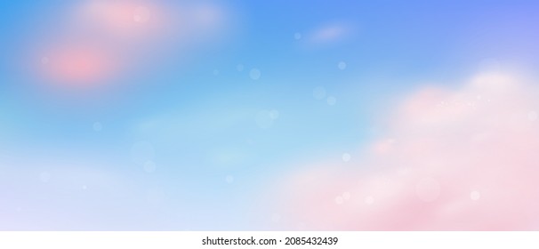 Realistic horizontal sky background with beautiful pink clouds. Vector illustration