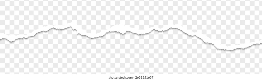 Realistic horizontal torn paper strips on transparent background