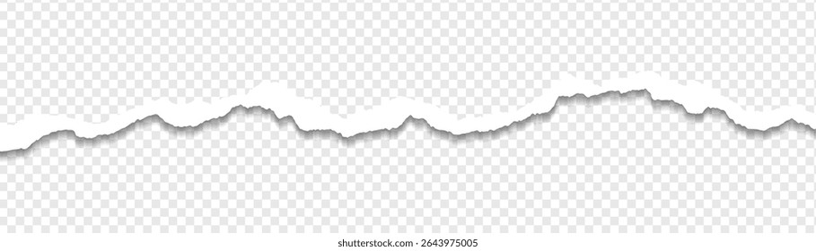 Realistic horizontal torn paper strips on transparent background	