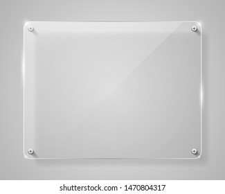 Realistic horizontal transparent glass frame with shadow. Modern background. Vector illustration