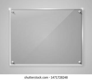 Realistic horizontal transparent glass frame with shadow. Modern background. Vector illustration