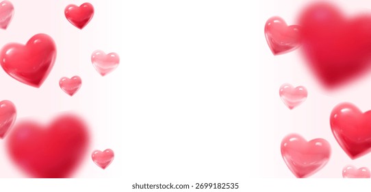  Anuncio de Vector Horizontal realista con corazones rojos y rosados con espacio para texto.