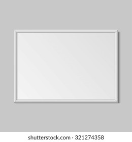 Realistic horizontal vertical frame for paintings or photographs hanging on the wall. Vector illustration.