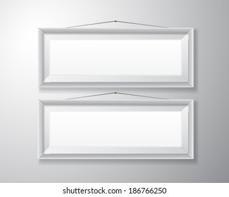 Realistic horizontal white picture frames with empty space isolated on white background for presentation and showcasing purposes.