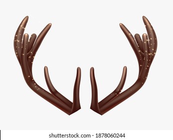 Realistic horns deers for the Christmas. Traditional Christmas clothing red for costume party on white background. 3d realistic horns Santa. Vector illustration