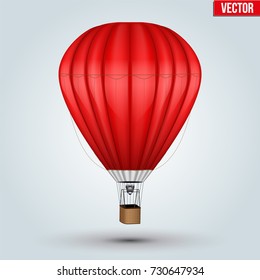 Realistic Hot Air Balloon. Red Color. Vector Illustration isolated on background.