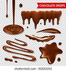Realistic hot chocolate splashes on transparent background isolated vector illustration 