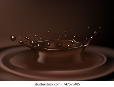 Realistic Hot Dark Chocolate Splash Liquid. EPS10 Vector