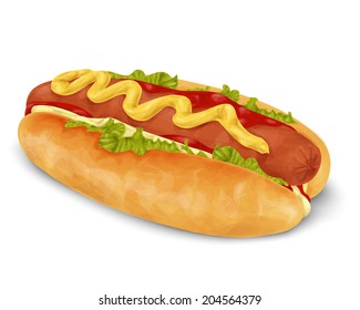 Realistic hot dog fast food isolated on white background vector illustration