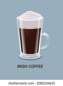 realistic hot irish coffee drink in glass cup