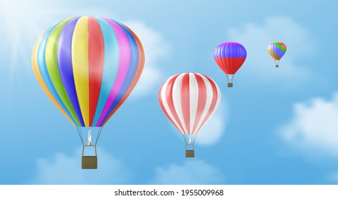 Realistic hot-air balloon mockup.Vector illustration