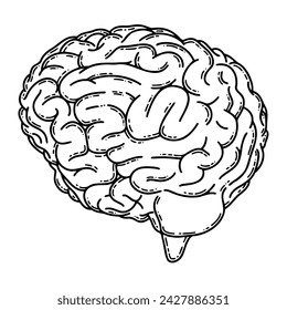 Realistic human brain line art vector. Psychological disease, mental health issues, intelligence and creativity concept 