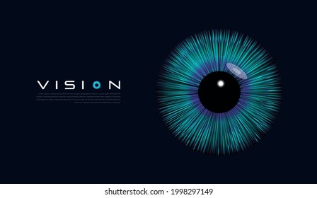 Realistic human eye, retina isolated design in blue 3d iris on a dark background. Eyeball icon 
 vector illustration.