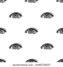 Realistic Human Eye Seamless Pattern. Steampunk Party Background. People and Time. Vector