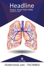 Realistic human lungs with trachea, bronchus, bronchi, carina, in low poly. Vector. Human organ. Cover design. Best for Portfolio, Flyer, Banner, Website, Brochure, Annual Report, Magazine, Poster.