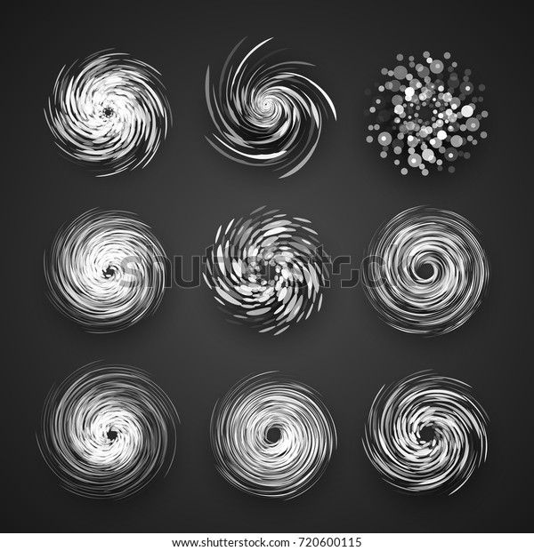 黒い背景にリアルなハリケーンのサイクロンベクター画像アイコン 台風のストームロゴ 影とスピン渦イラスト のベクター画像素材 ロイヤリティフリー 720600115