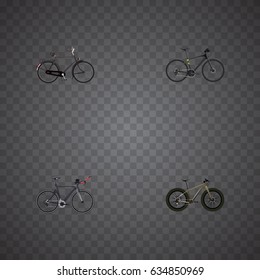 Realistic Hybrid Velocipede, Training Vehicle, Bmx And Other Vector Elements. Set Of Bike Realistic Symbols Also Includes Training, Extreme, Velocipede Objects.