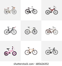 Realistic Hybrid Velocipede, Training Vehicle, Journey Bike And Other Vector Elements. Set Of  Realistic Symbols Also Includes Bicycle, Childlike, Velocipede Objects.