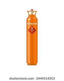 Realistic hydrogen gas cylinder compressed gas metal balloon. Isolated vector pressurized container storing gaseous flammable hydrogen, vital for industrial applications, fuel cells, and clean energy