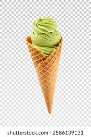 Realistic ice cream cone png vector featuring creamy chocolate ice cream with chocolate drizzle in a crunchy waffle cone. Great for food-related branding, menu designs, and dessert promotions.