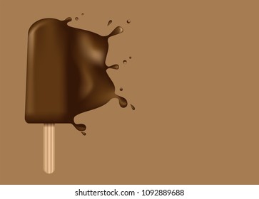 Realistic Ice cream, Popsicle chocolate flavor with chocolate cream splash from the side vector illustration 