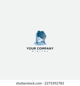 realistic ice cube and cam logo modern photograph