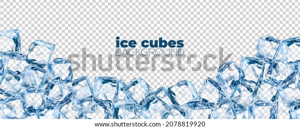 Realistic\
ice cubes background, crystal ice blocks frame, isolated border of\
blue transparent frozen water cubes. 3d vector glass or icy solid\
pieces for drink ad with clean square\
blocks