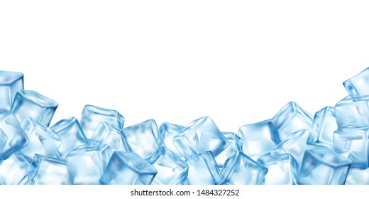 Realistic ice cubes blocks composition with empty space surrounded by bunch of colourful ice cube images vector illustration