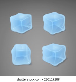 Realistic ice cubes isolated on gray background. Vector illustration.
