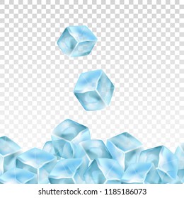Realistic ice cubes on a transparent background. Vector illustration