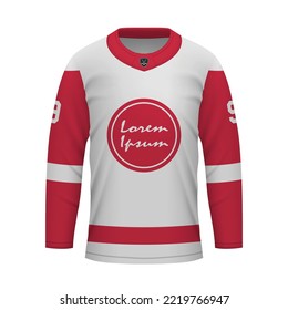 Realistic Ice Hockey away jersey Detroit, shirt template for sport uniform