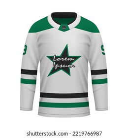 Realistic Ice Hockey away jersey Dallas, shirt template for sport uniform